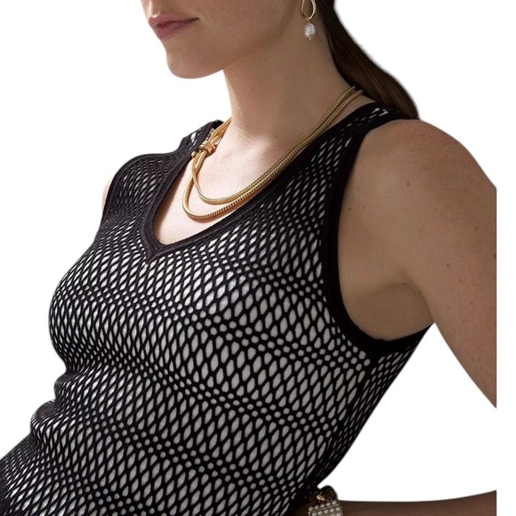 Black and White Mesh Sleeveless Whimsical Goth Top Black + White Sweater Tank - Picture 4 of 6